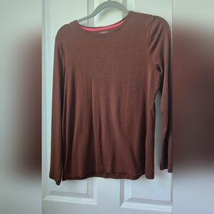 Talbots Amber Brown Long Sleeve Top 100% Pima Cotton Womens Large NWOT